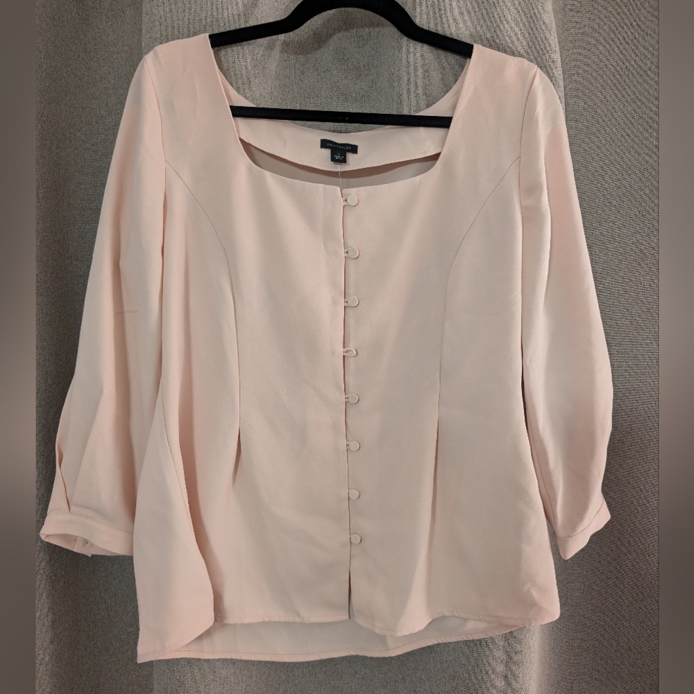 Ann Taylor Button Down Blouse Light Pink NWT